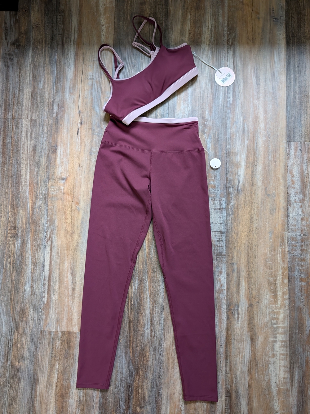 Women's High-Waist Leggings in Burgundy with Matching Sports Bra